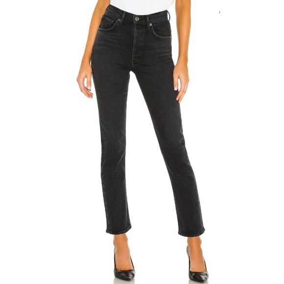 AGOLDE Riley High Rise Straight Crop Faded Black Size 25 - Picture 1 of 9